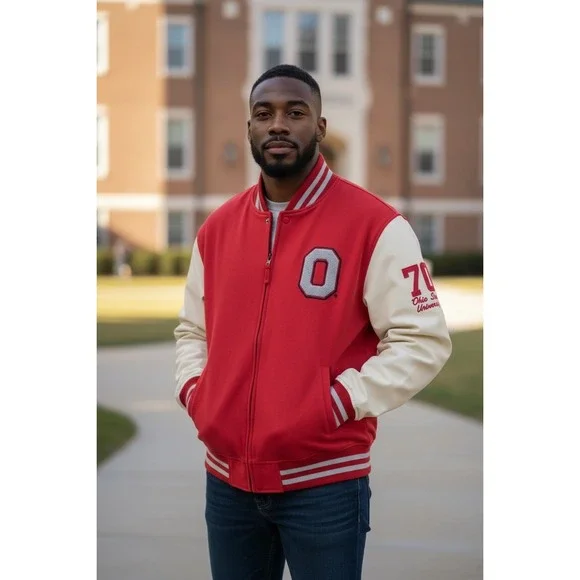 Colosseum Athletics Ohio State Buckeyes Letterman Jacket XL Red Cream Full‎ Zip