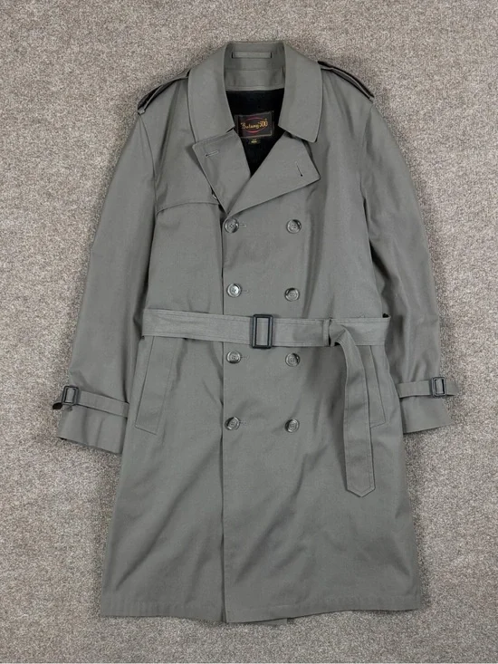 Botany 500 Grey Double Breasted Belted Trench Coat Removable Fur Lining Men’s 40