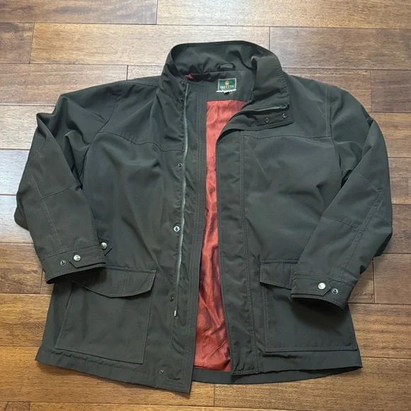Men's Dark Olive Military Field Jacket with Rust Lining