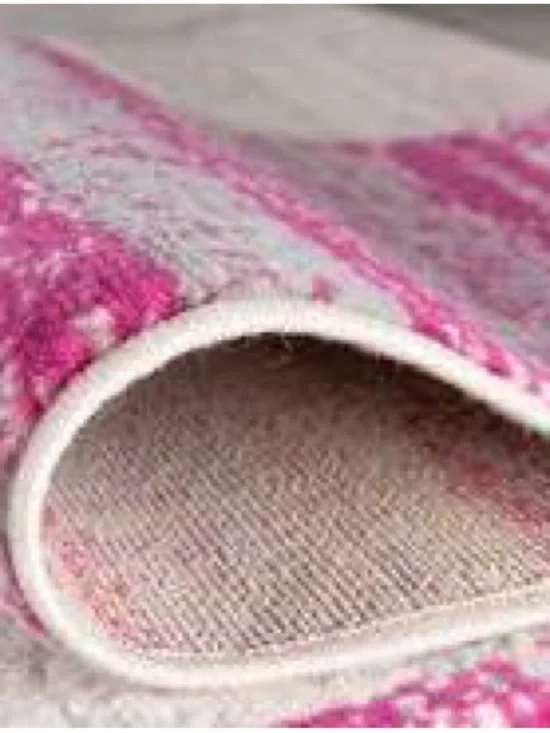 Pink and Cream Geometric Runner Rug 2x7 ft