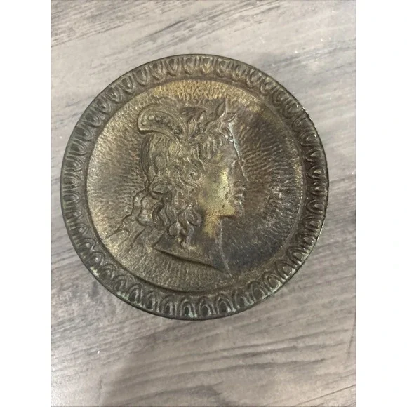 Antique Brass Round Large Door Handle With Roman Greek Lady Face Engraved