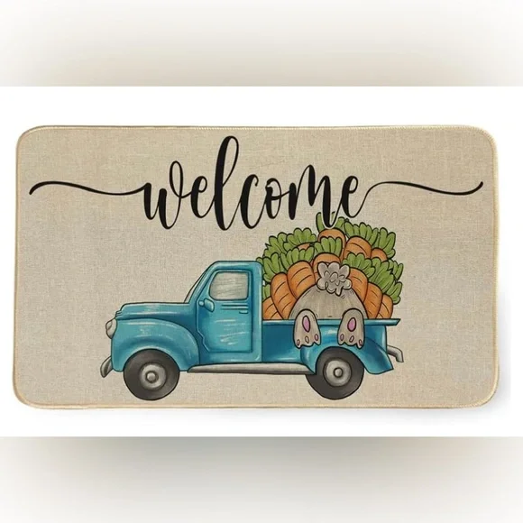 Welcome Easter Door Mat with Truck & Carrots