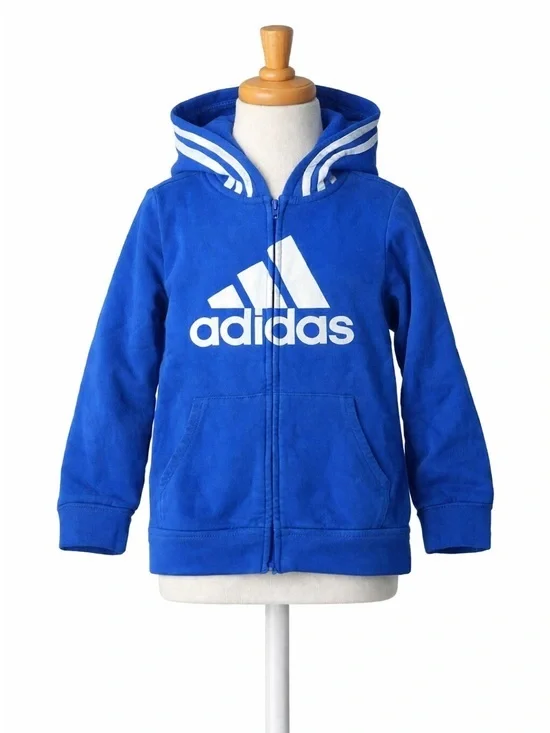 Adidas Youth Full Zip Hoodie Blue White Logo Jacket Size 7 Unisex Kids