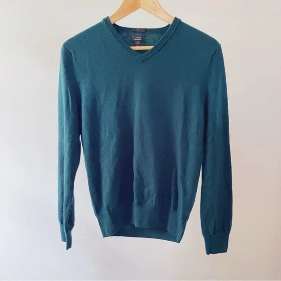 J. Crew Men's Deep Green V-Neck Sweater