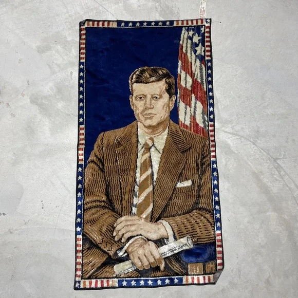 VTG 1964 John F Kennedy Ramallah Trading Co. Tapestry Rug Banner 20X38 Wall Art