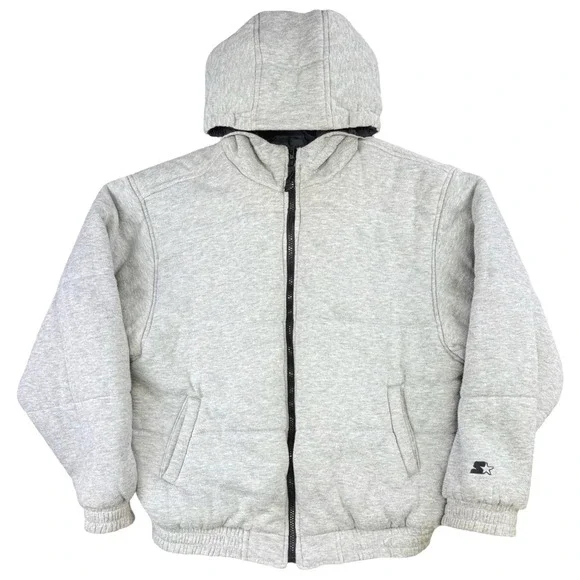 Starter Reversible Puffer‎ Jacket Hooded Black Gray Blue Vintage