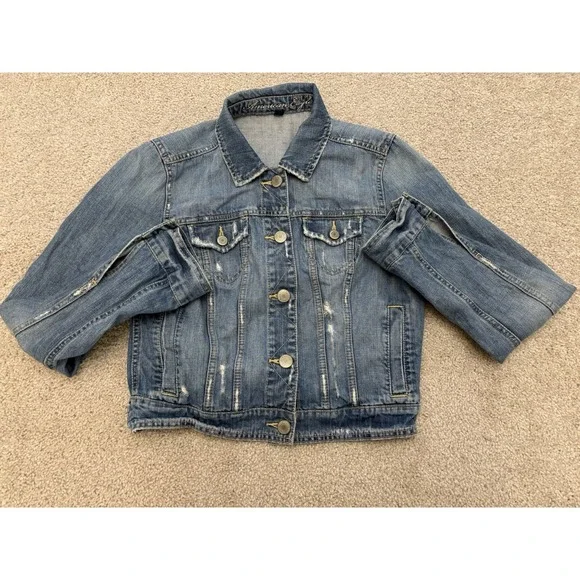 VTG Y2K American Eagle Denim Light Wash Jacket Blue Trucker Size Large