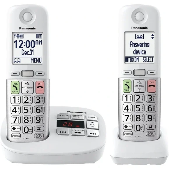 Panasonic Cordless 2 Phone‎ Large Display & Big Buttons Caller ID KX-TGU432W