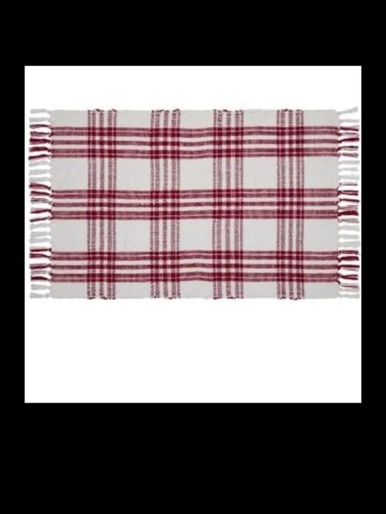 My Texas House Red Plaid Fringe Layering Rug 24x38 Indoor Outdoor