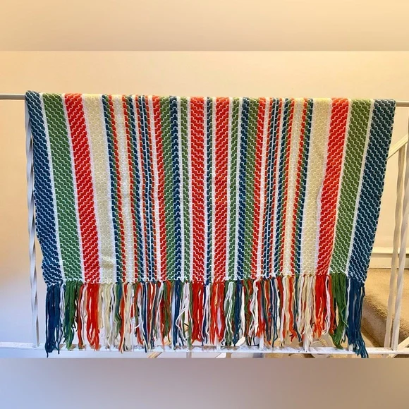 Multicolor Throw Blanket with Fringe