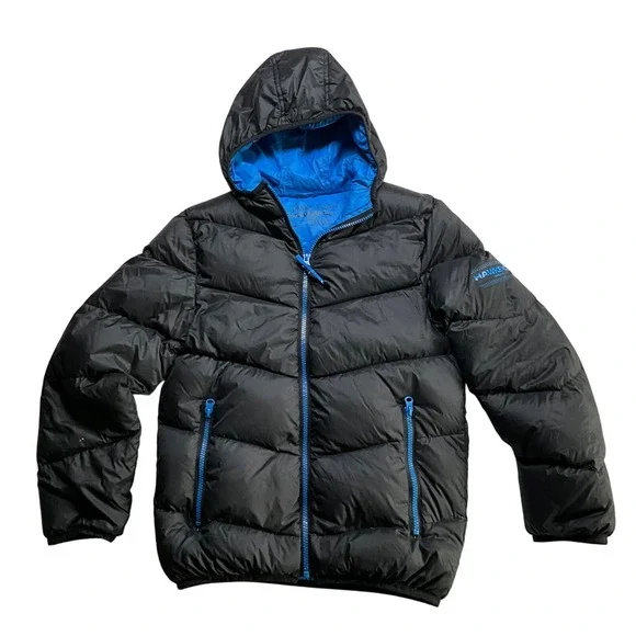 Hawke & Co Kids Puffer Jacket Black Blue‎ Hooded Winter Warm Boys Size 10/12