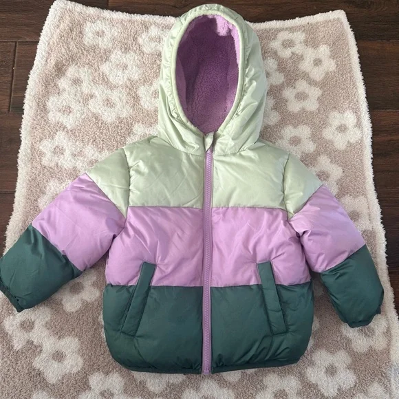 Swiss Tech Puffer Jacket Girls Size 18 Month Snow Cold Weather Striped Purple