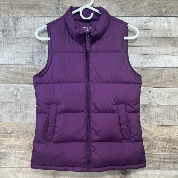 Lands End Kids Girls Purple Down‎ Puffer Vest Size Large 14 Full Zip Sleeveless