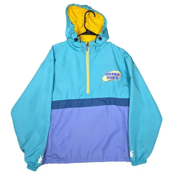 Dutch Bros Half‎ Zip Hooded Windbreaker Unisex Size M Teal Blue