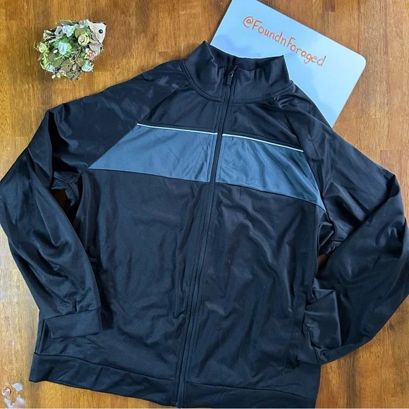 Men’s Black Full-Zip Track Jacket | Athletic Works | XL | Lightweight Athletic