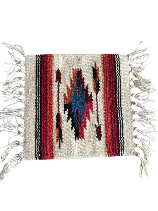 El Paso Blanket Company Woven Table Rug Fringe 90% Wool 15” X 10.5”