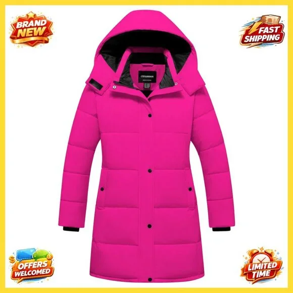 Girls Winter Puffer Jacket Waterproof Hooded Ski Coat Warm Fleece Lined