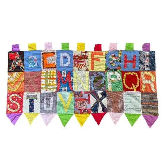 Vintage Alphabet Quilted Folk Art Patchwork Handmade 73