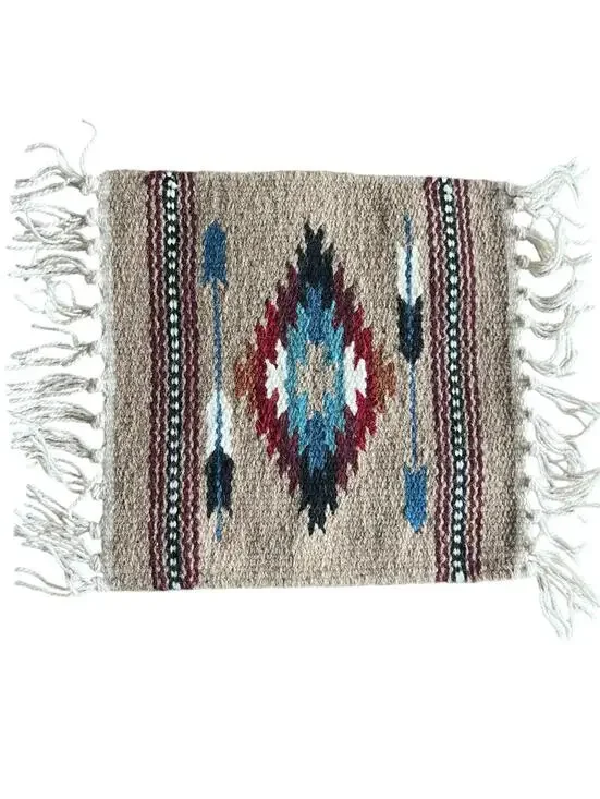 El Paso Blanket Company Woven Table Rug Fringe 90% Wool 15” X 10.5”
