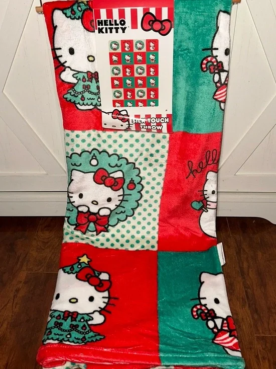 Hello Kitty Holiday Checkered Silk Touch Throw Blanket