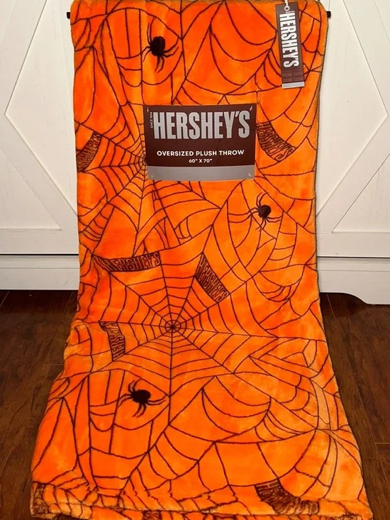 Hershey's Halloween Orange Spiderweb Plush Throw Blanket
