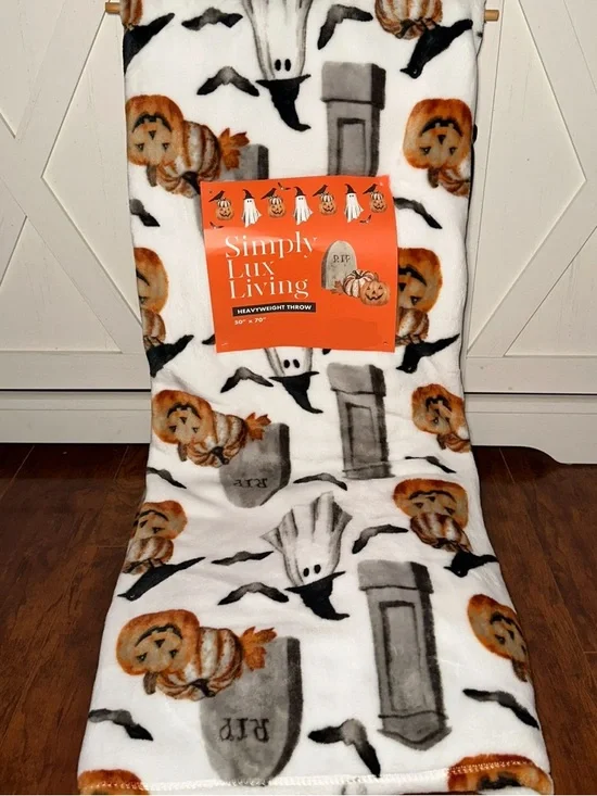 Halloween Ghost & Pumpkin Plush Throw Blanket