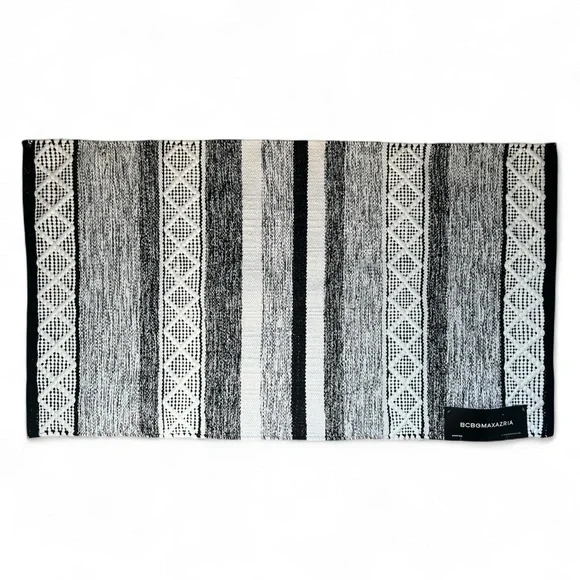 BCBGMaxAzria Home Black White Silver Shimmer Door Mat Rug Textured Woven