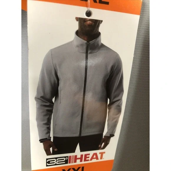 New 32 Degrees Heat Men's Full Zip Regular Fit Stand Collar Jacket, Gray XXL