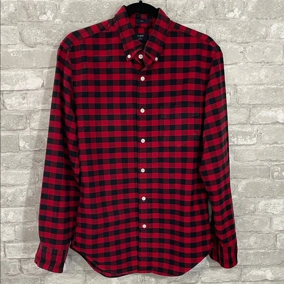 J. Crew Red and Black Oxford Checkered Shirt