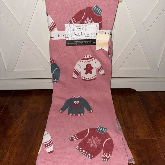 Nicole Miller Pink Holiday Sweater Pattern Decorative Throw Blanket