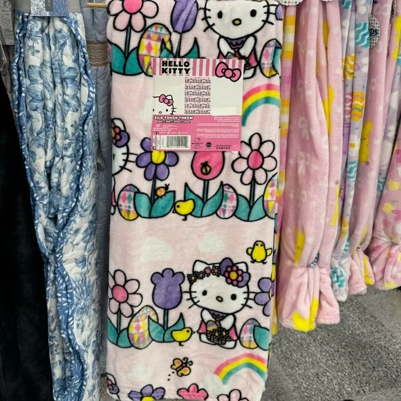 Hello Kitty Pink Easter Floral Plus Throw Blanket