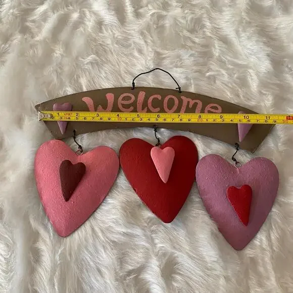 Handcrafted Wooden Heart Welcome Wall Hanging