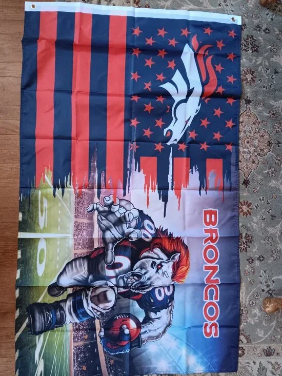 Denver Broncos NFL 3X5 Feet American Flag Banner Pole or Wall Decor
