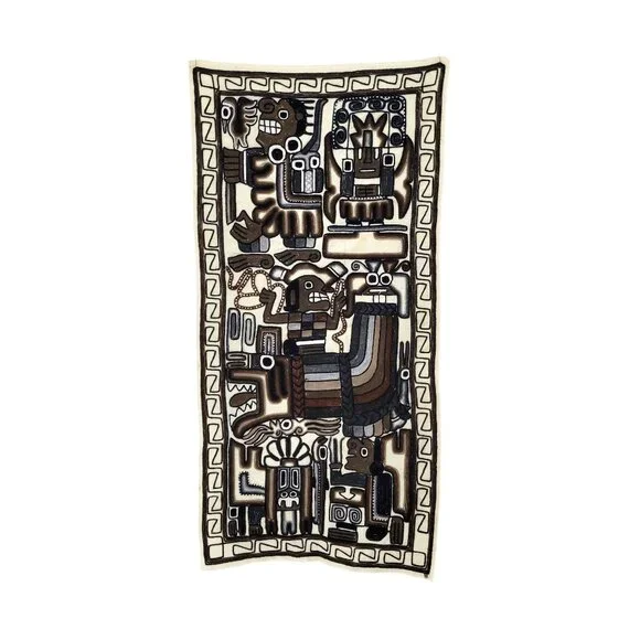 Handmade Peruvian Aztec Mayan Boho Folk Art Woven Wall Hanging Neutral Tones
