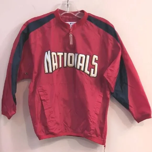 Majestic Washington Nationals Pullover Windbreaker Warm Up Jacket Sz Youth Small
