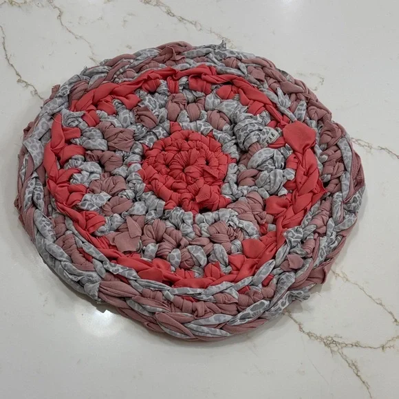 Handmade Braided Round Rug - Red and Gray