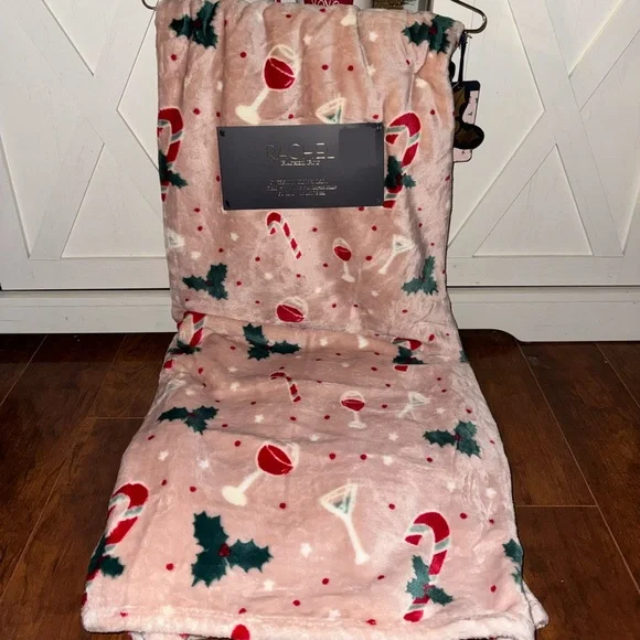 Rachel Roy Festive Candy Cane & Martini Throw Blanket