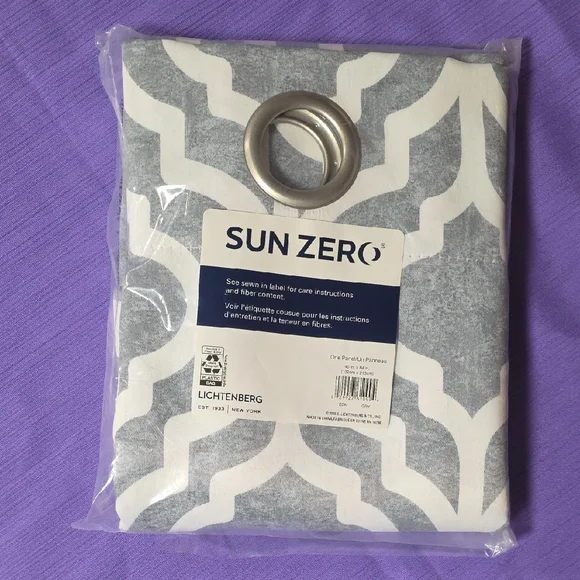 Sun Zero Gray and White Curtain Panel