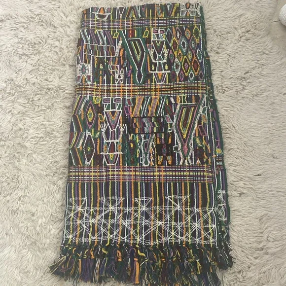 Guatemalan‎ Textile With Fringe Multicolor Fully Embroidered 55x28