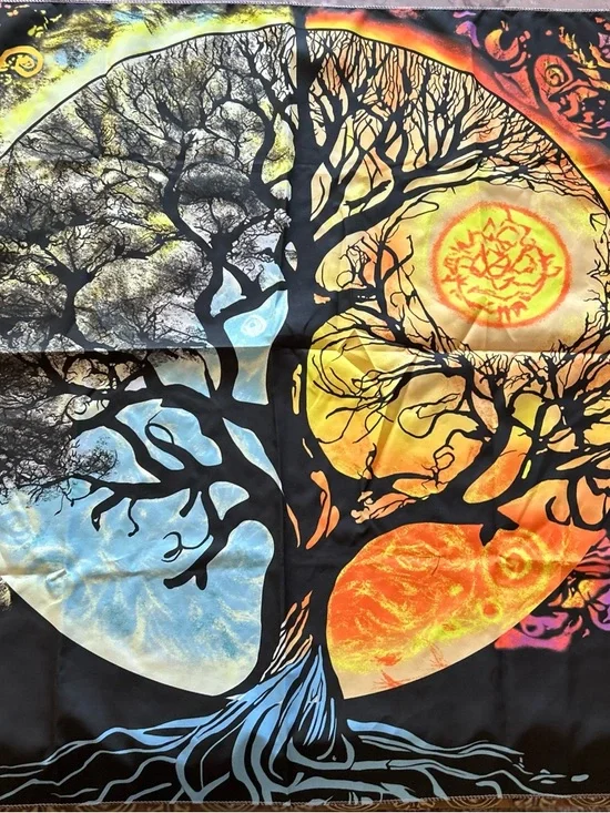 Amazon Black Tree of Life with Blue and Orange Accents. 36” X 28”.