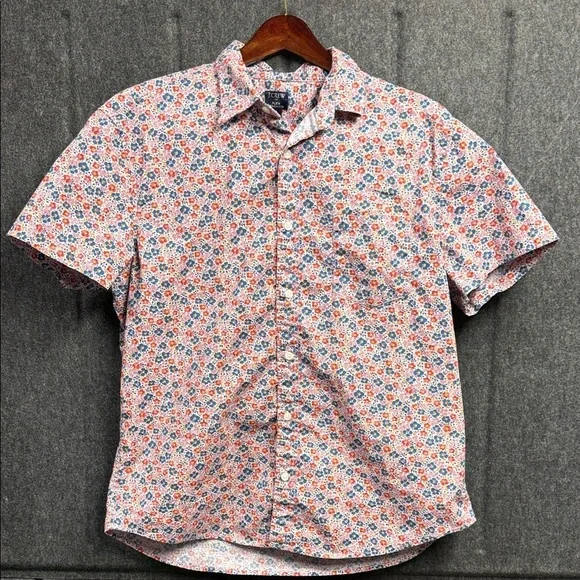 J. Crew Men's Floral Button Down Shirt - Red and Blue