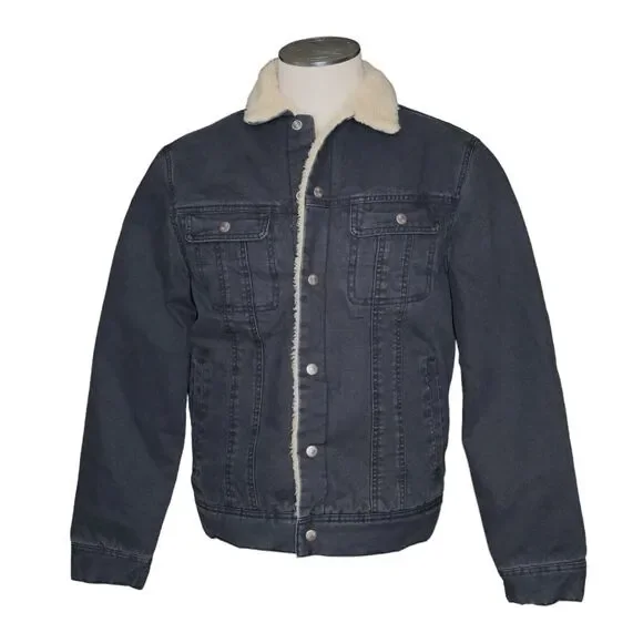 NWOT Faherty Timberline Trucker Jacket Medium - Sherpa Collar- Washed Black $298