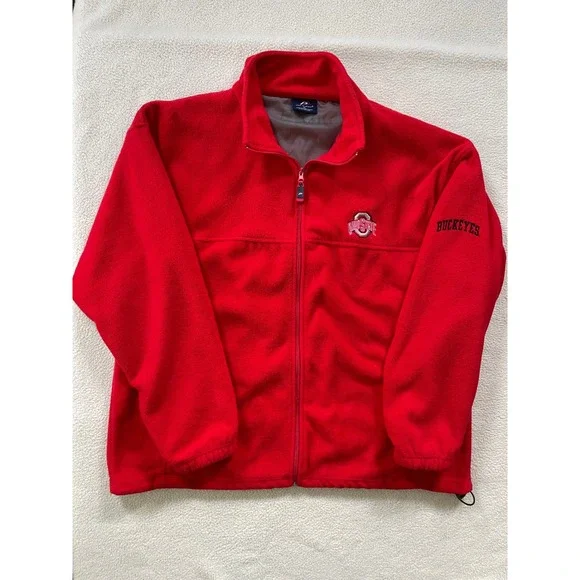 Vintage 90s Pro Player Mens XL Fleece Jacket Red Ohio State Buckeyes Full Zip