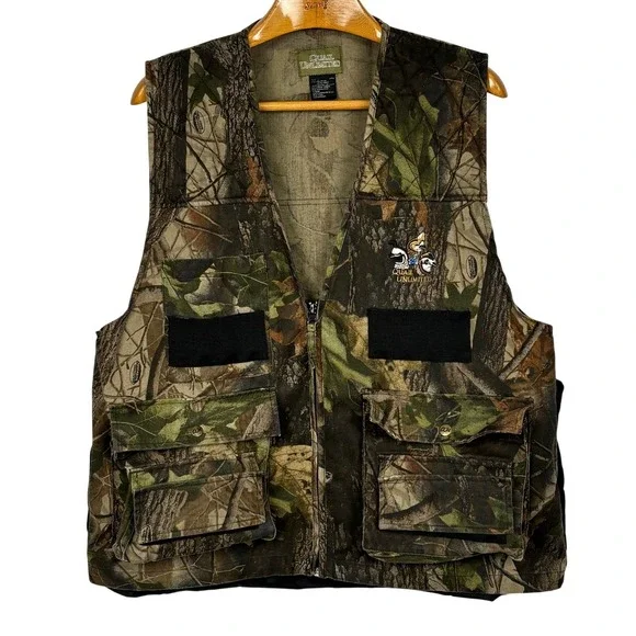 Quail Unlimited Hunting Vest Realtree Hardwoods Camo Large Green Game Bag