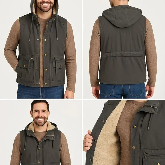Victory‎ Outfitters Utility Vest Mens XXL Green Sherpa Lined Hooded Outdoor Wear