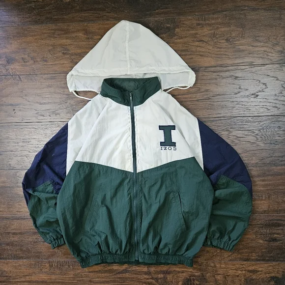 Vintage 80s Izod Embroidered Logo Nylon Colorblock Nylon Windbreaker