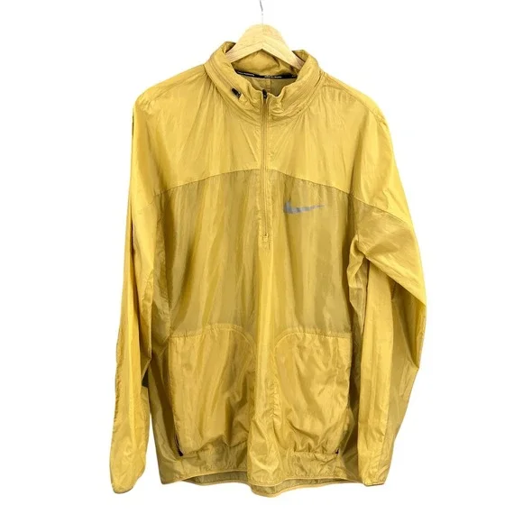 Nike Running Windbreaker Jacket Yellow Gold Half Zip Lightweight AJ7800 Mens‎ M