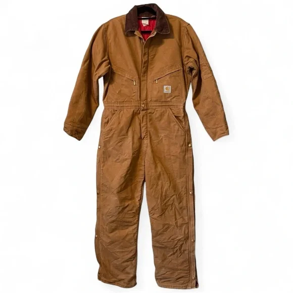 Vintage Carhartt X01 BRN Quilt Lined Duck Coveralls Size 40R Insulated Canvas