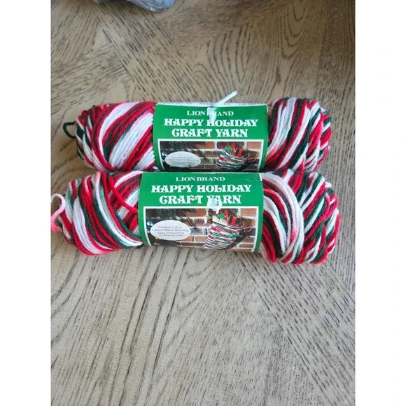 Lion Brand Yarn Happy Holiday Craft Yarn Christmas Lot Of 2 Vintage NOS 4 Ply