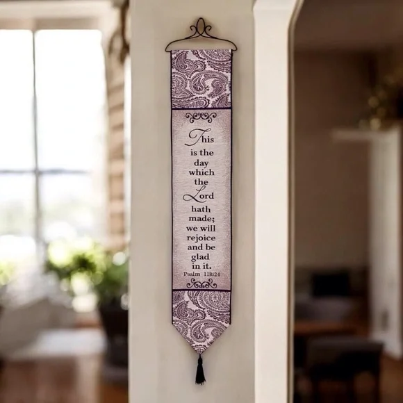 Brown and Tan Scripture Wall Hanging Decor Bell Pull Tapestry Style